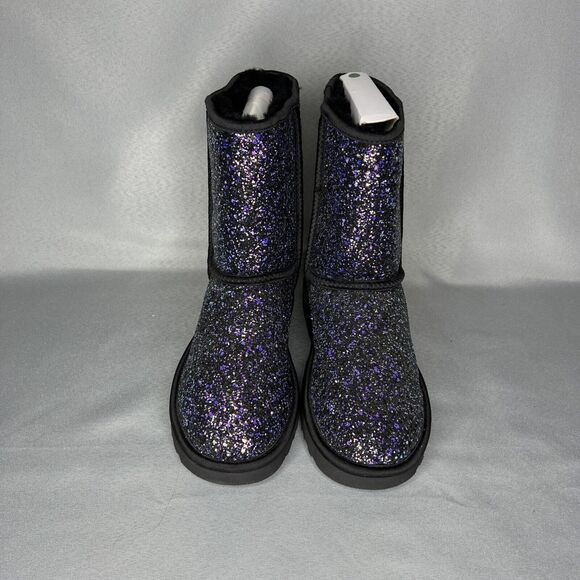 New Women's 7 UGG Boots Black Cosmos Sparkles Multi Glitter Classic Short - Picture 2 of 15
